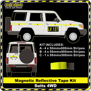 Kit To Suit 4WD 3M Fluoro Yellow Green Diamond Grade Class 1 Magnetic Reflective 50mm
