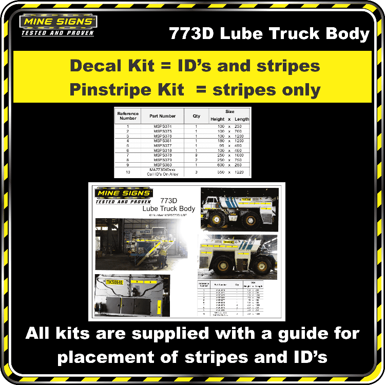Mine Signs Spec Kit - Cat 773D Lube Truck Body - Image 2