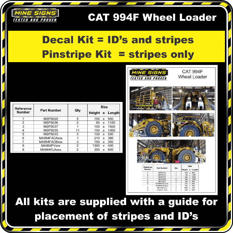 Mine Signs Spec Kit - Cat 994F Wheel Loader - Image 2