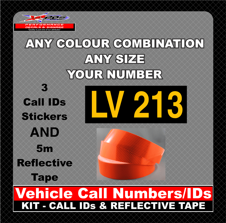 Hi Vis Light Vehicle Call Number/ID Class 1 SET (Set of Adhesive IDs & Reflective Tape) 280mm x 600mm - Image 36