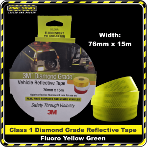 3M Fluoro Yellow Green 76mm X 15m Diamond Grade Class 1 Reflective Tape (983-23)