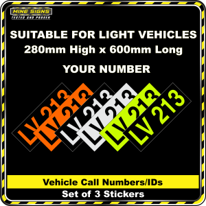 Hi Vis Light Vehicle Call Number/ID Class 1 (Set of 3 Stickers)