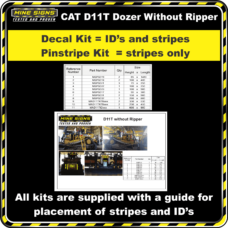 Mine Signs Spec Kit - Cat D11T Without Ripper - Image 2