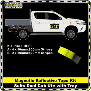 Kit To Suit Dual Cab Ute - Tray Back 3M Fluoro Yellow Green Diamond Grade Class 1 Magnetic Reflective 50mm