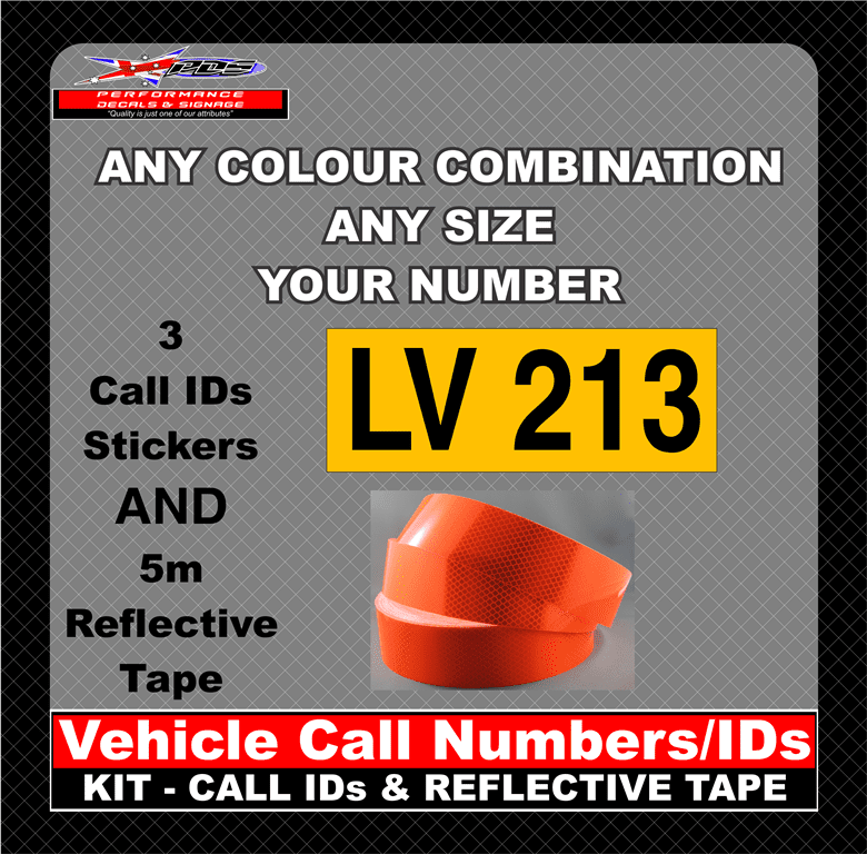 Hi Vis Light Vehicle Call Number/ID Class 1 SET (Set of Adhesive IDs & Reflective Tape) 280mm x 600mm - Image 23