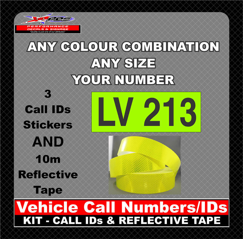 Hi Vis Light Vehicle Call Number/ID Class 1 SET (Set of Adhesive IDs & Reflective Tape) 280mm x 600mm - Image 19
