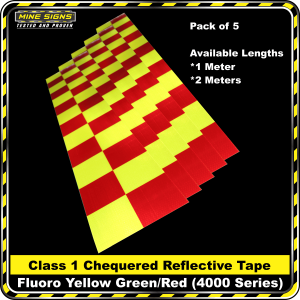 3M Fluoro Yellow Green/Red Chequered diamond Grade Class 1 Reflective Tape Pack of 5