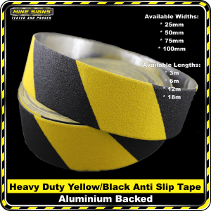 Heavy Duty (Industrial Grade) Yellow/Black Anti Slip Grip Tape Aluminium Backing
