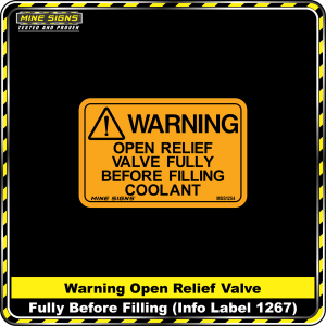 WARNING Open relief valve fully before filling coolant (Info Label 1254)