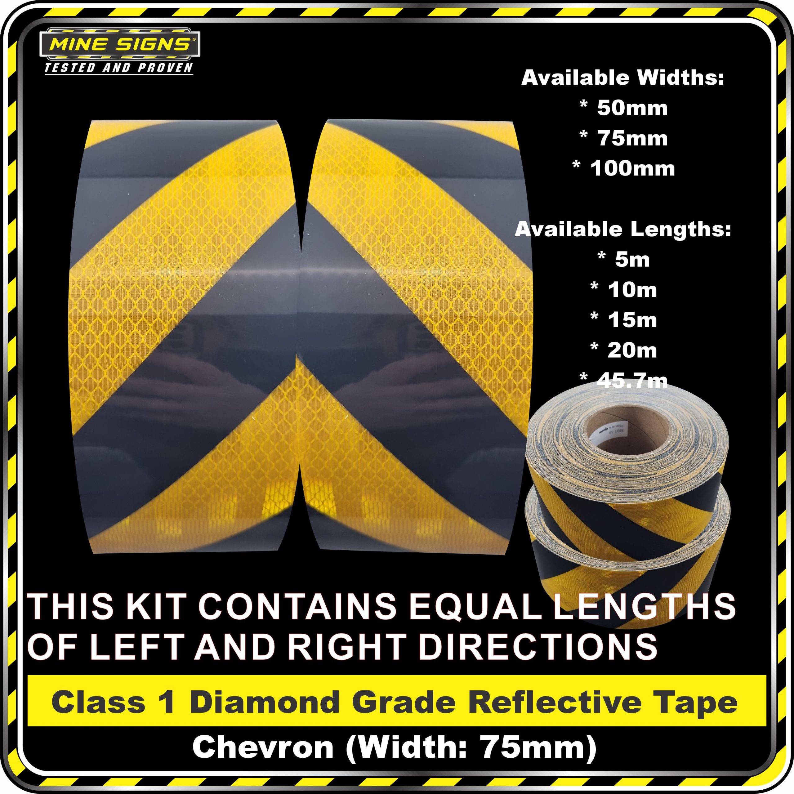 3M Black/Yellow Class 1 Chevron Reflective Tape - KIT - Image 3