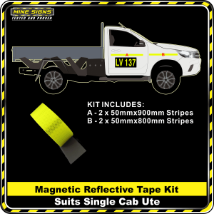 Kit To Suit Single Cab Ute 3M Fluoro Yellow Green Diamond Grade Class 1 Magnetic Reflective 50mm