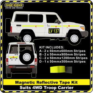 Kit To Suit 4WD - Troop Carrier 3M Fluoro Yellow Green Diamond Grade Class 1 Magnetic Reflective 50mm