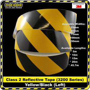 3M Yellow/Black Class 2 (3200 Series) Reflective Tape - LEFT